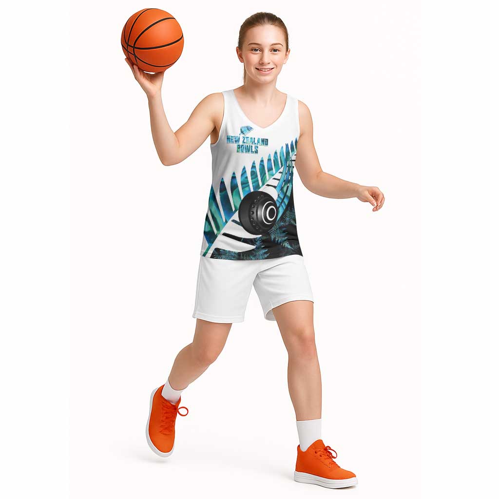 New Zealand Lawn Bowls Custom Basketball Jersey Aotearoa Silver Fern Paua Shell - Polynesian Pride