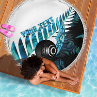 New Zealand Lawn Bowls Custom Beach Blanket Aotearoa Silver Fern Paua Shell - Polynesian Pride