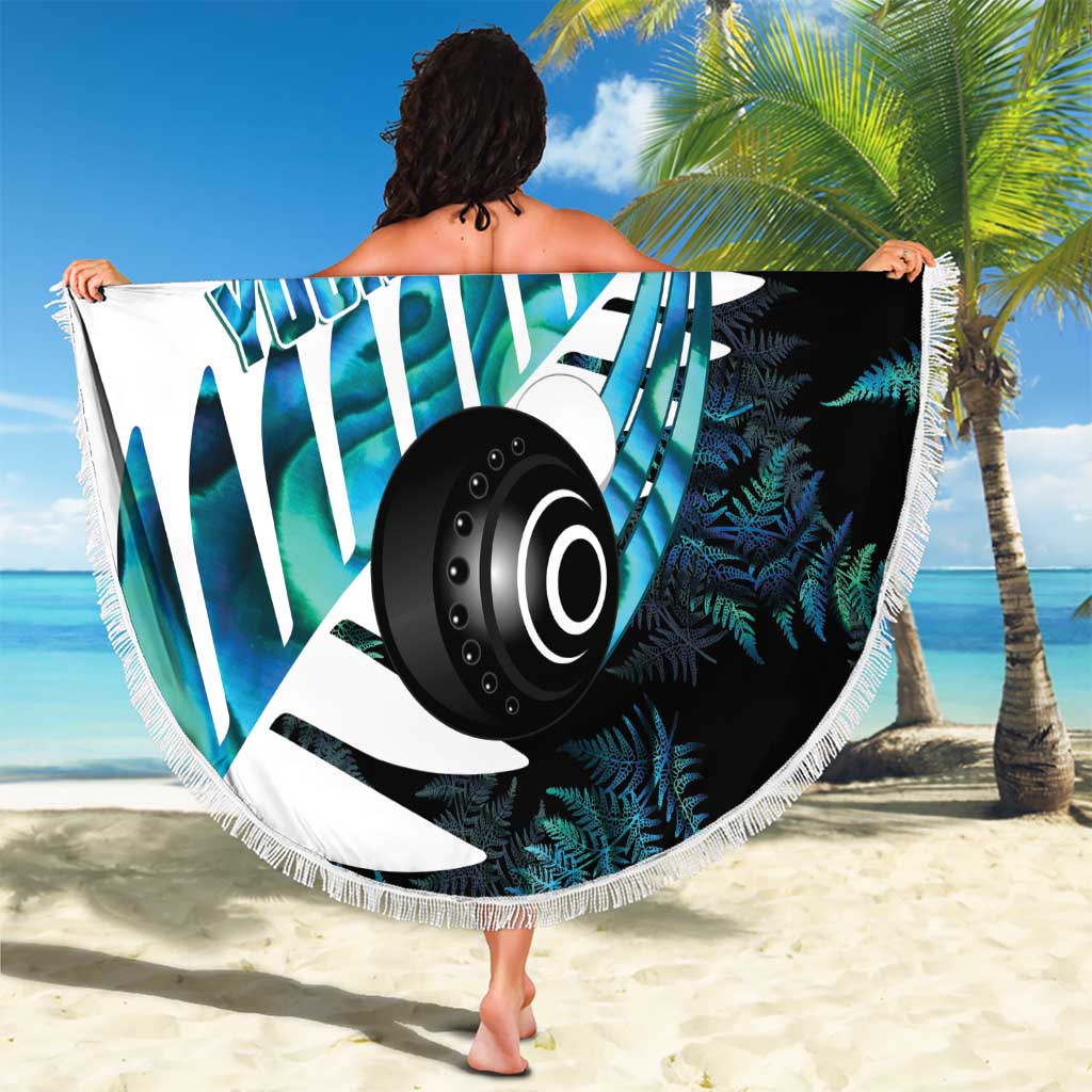 New Zealand Lawn Bowls Custom Beach Blanket Aotearoa Silver Fern Paua Shell - Polynesian Pride