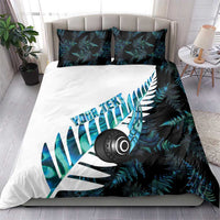 New Zealand Lawn Bowls Custom Bedding Set Aotearoa Silver Fern Paua Shell - Polynesian Pride