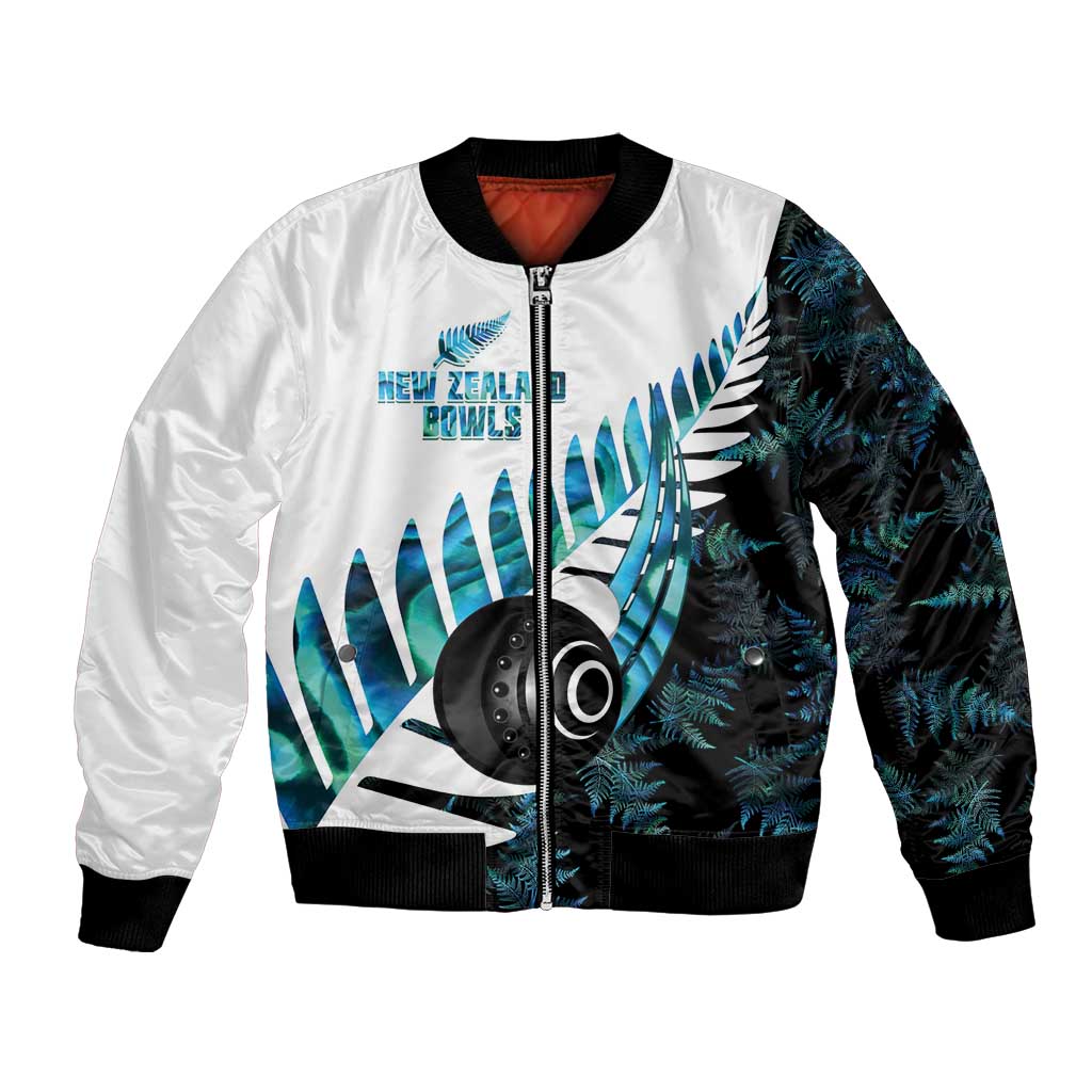 New Zealand Lawn Bowls Custom Bomber Jacket Aotearoa Silver Fern Paua Shell - Polynesian Pride