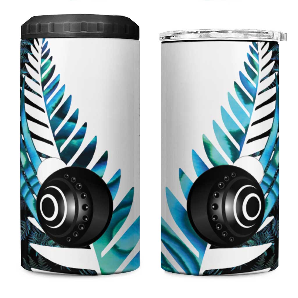 New Zealand Lawn Bowls Custom 4 in 1 Can Cooler Tumbler Aotearoa Silver Fern Paua Shell - Polynesian Pride