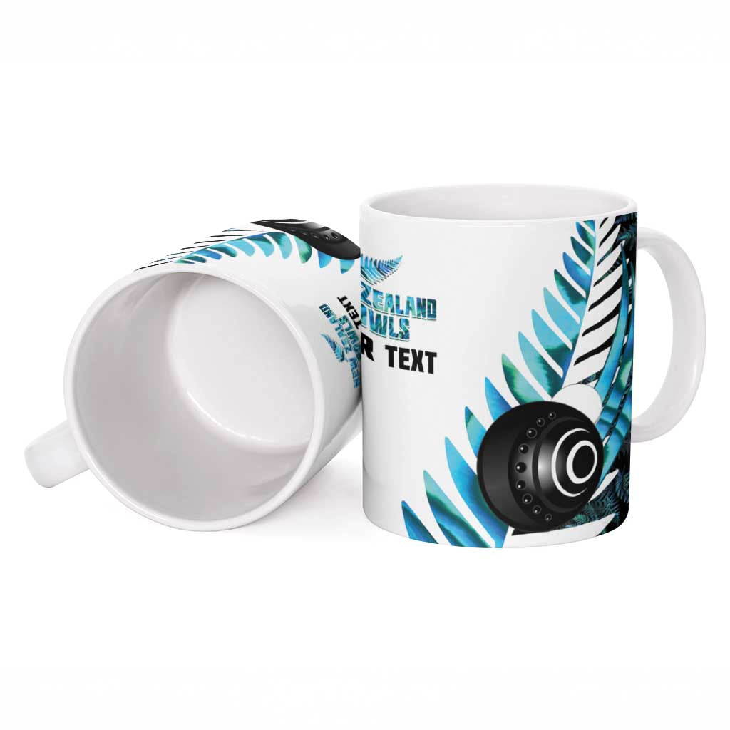 New Zealand Lawn Bowls Custom Ceramic Mug Aotearoa Silver Fern Paua Shell - Polynesian Pride