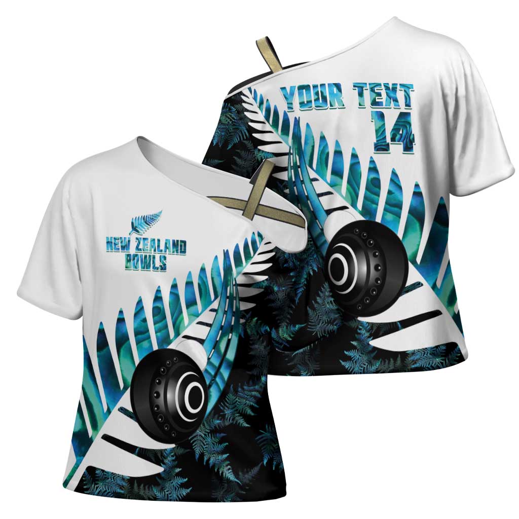New Zealand Lawn Bowls Custom Cross Shoulder Shirt Aotearoa Silver Fern Paua Shell - Polynesian Pride