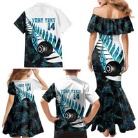 New Zealand Lawn Bowls Custom Family Matching Mermaid Dress and Hawaiian Shirt Aotearoa Silver Fern Paua Shell - Polynesian Pride