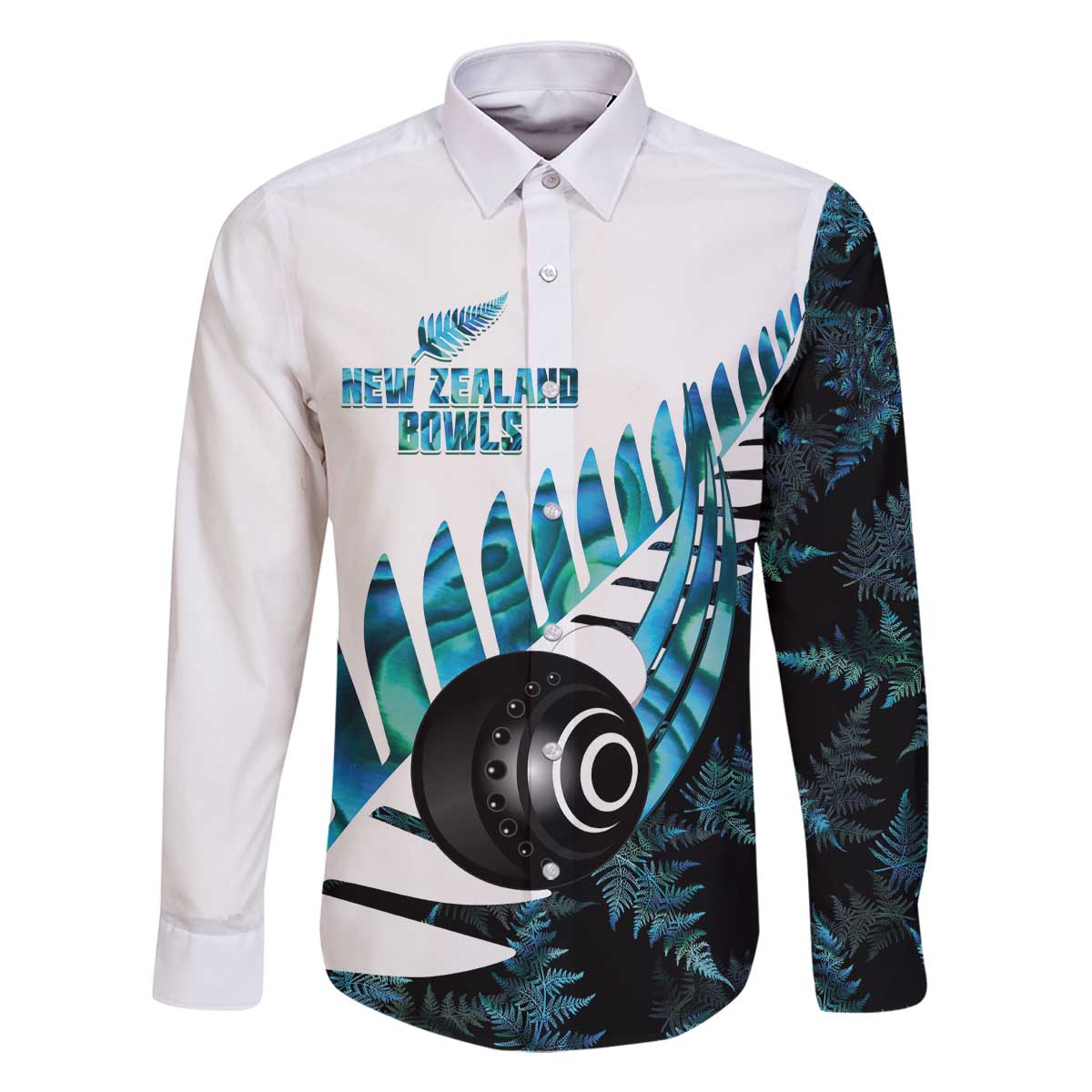New Zealand Lawn Bowls Custom Family Matching Off The Shoulder Long Sleeve Dress and Hawaiian Shirt Aotearoa Silver Fern Paua Shell - Polynesian Pride
