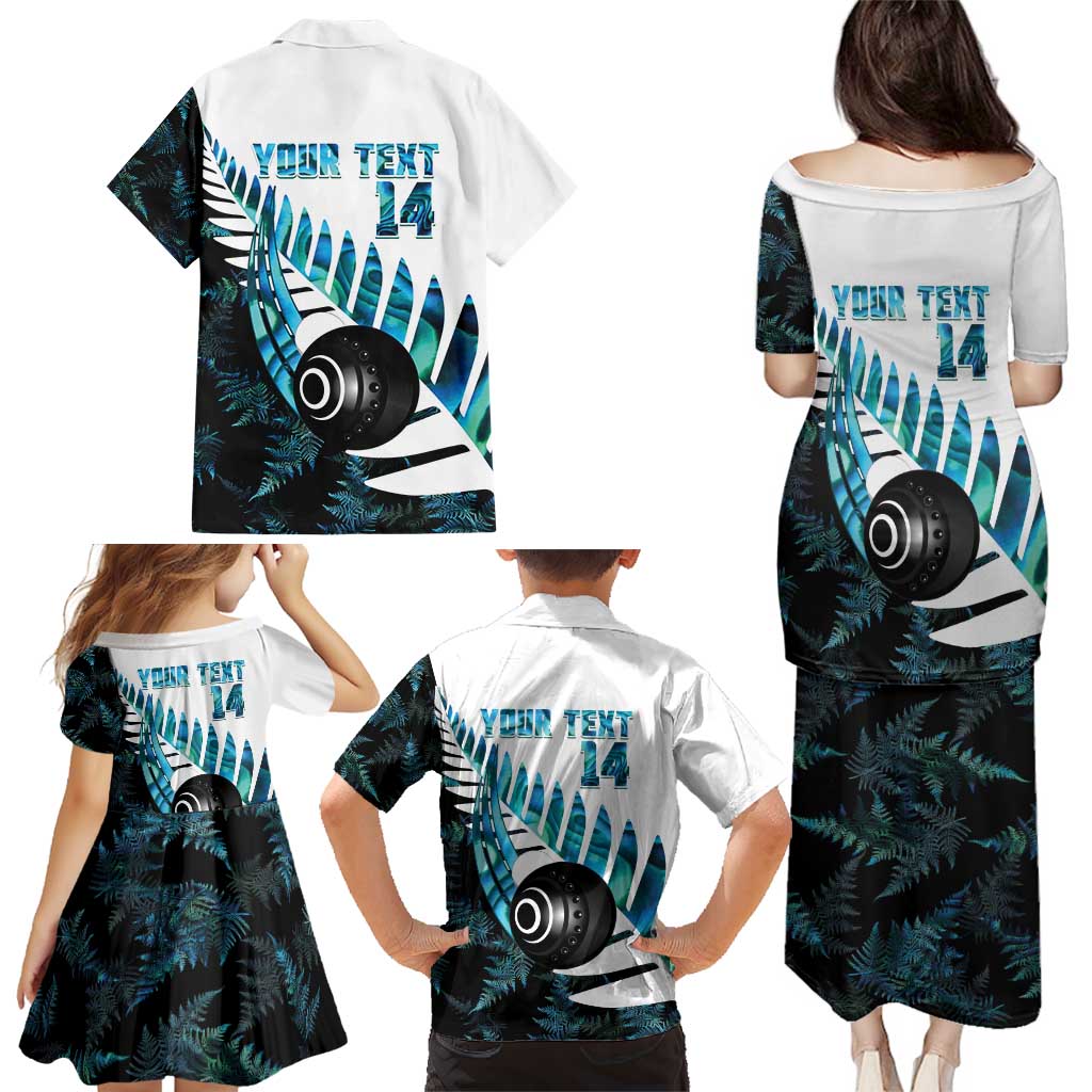 New Zealand Lawn Bowls Custom Family Matching Puletasi and Hawaiian Shirt Aotearoa Silver Fern Paua Shell - Polynesian Pride