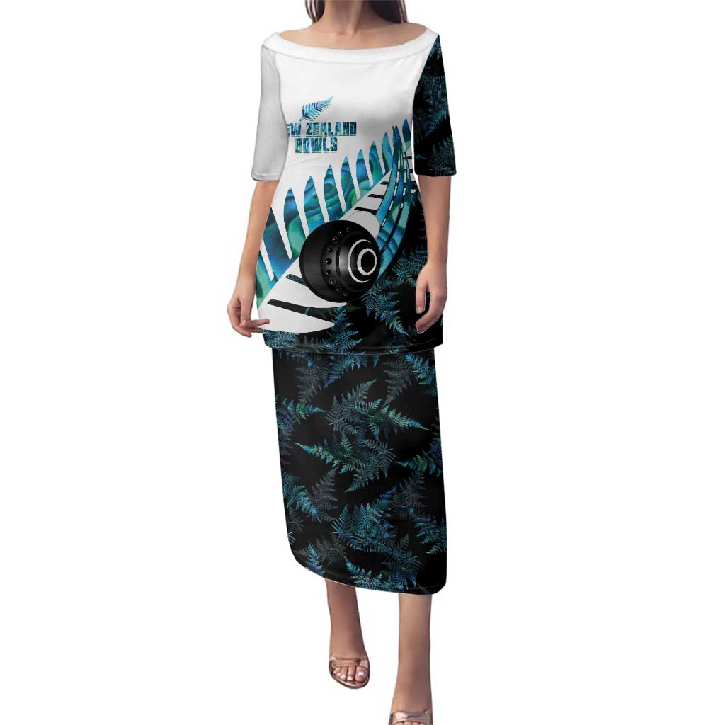 New Zealand Lawn Bowls Custom Family Matching Puletasi and Hawaiian Shirt Aotearoa Silver Fern Paua Shell - Polynesian Pride