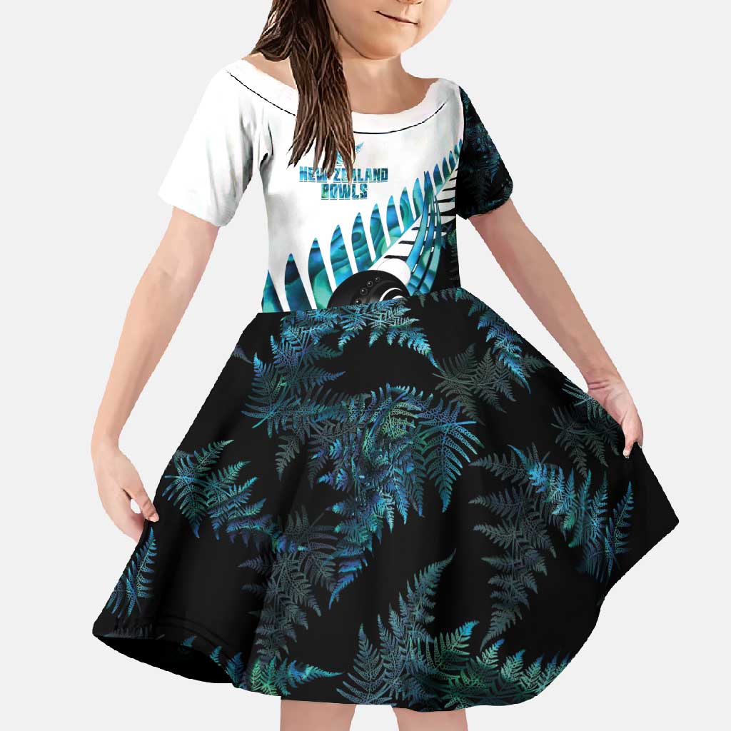 New Zealand Lawn Bowls Custom Family Matching Short Sleeve Bodycon Dress and Hawaiian Shirt Aotearoa Silver Fern Paua Shell - Polynesian Pride