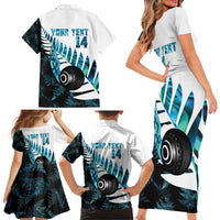 New Zealand Lawn Bowls Custom Family Matching Short Sleeve Bodycon Dress and Hawaiian Shirt Aotearoa Silver Fern Paua Shell - Polynesian Pride