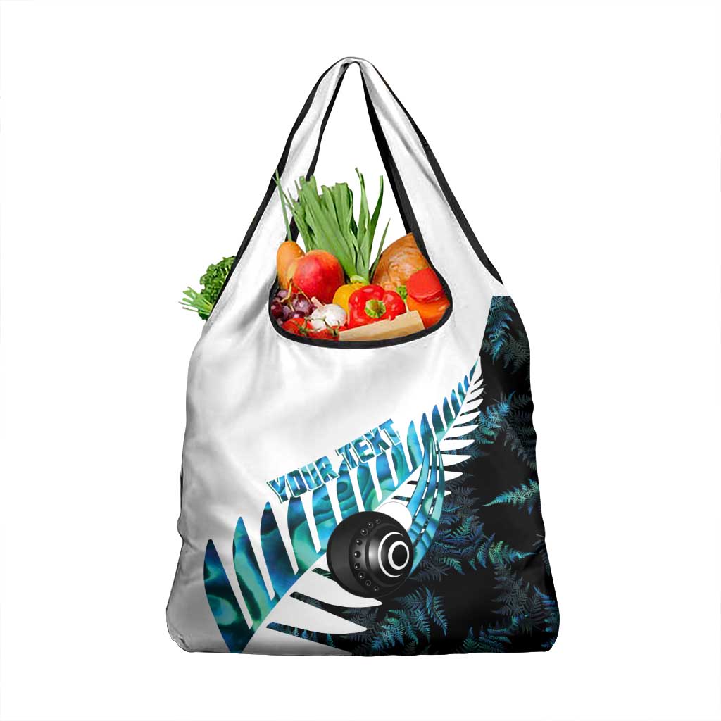 New Zealand Lawn Bowls Custom Grocery Bag Aotearoa Silver Fern Paua Shell - Polynesian Pride