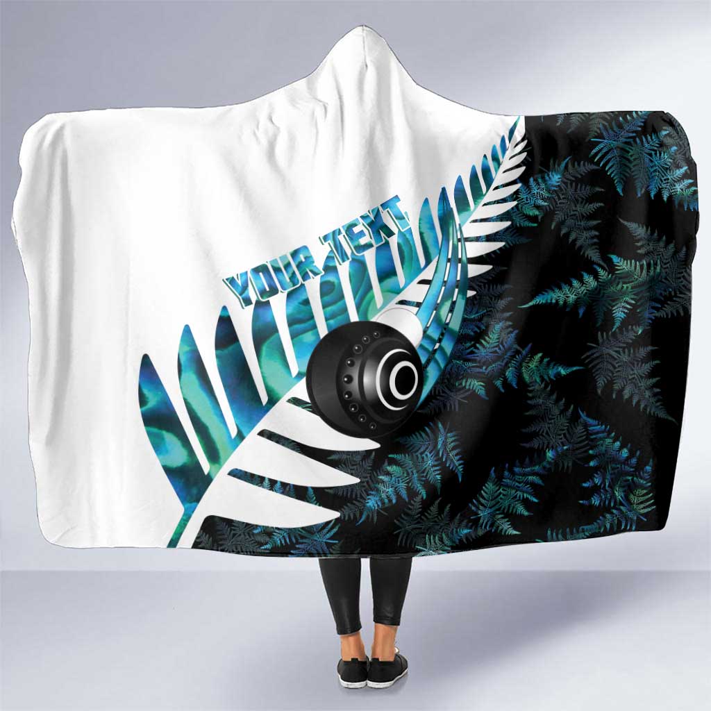 New Zealand Lawn Bowls Custom Hooded Blanket Aotearoa Silver Fern Paua Shell - Polynesian Pride