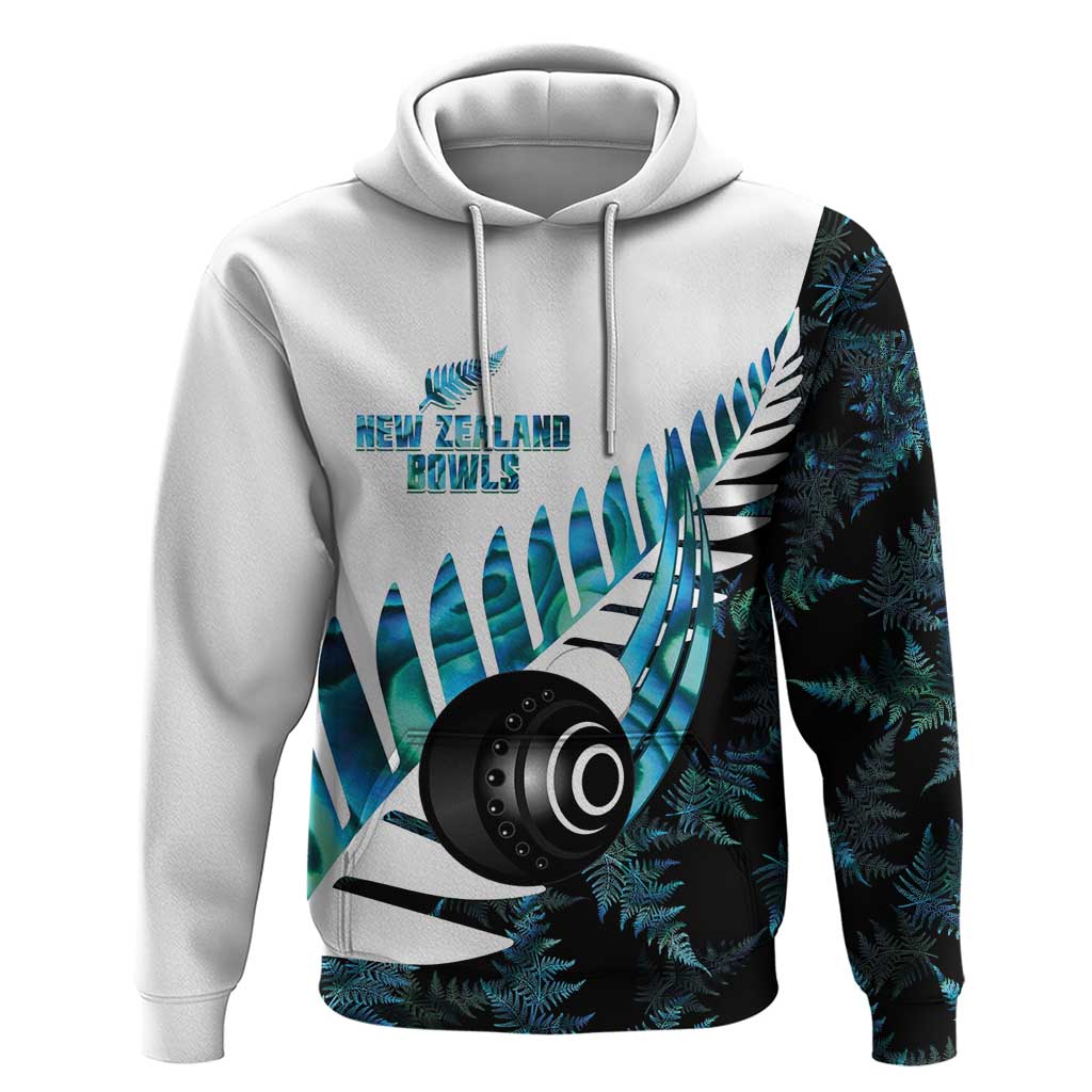 New Zealand Lawn Bowls Custom Hoodie Aotearoa Silver Fern Paua Shell - Polynesian Pride