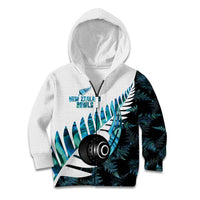 New Zealand Lawn Bowls Custom Kid Hoodie Aotearoa Silver Fern Paua Shell - Polynesian Pride