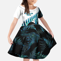 New Zealand Lawn Bowls Custom Kid Short Sleeve Dress Aotearoa Silver Fern Paua Shell - Polynesian Pride