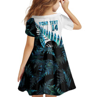 New Zealand Lawn Bowls Custom Kid Short Sleeve Dress Aotearoa Silver Fern Paua Shell - Polynesian Pride