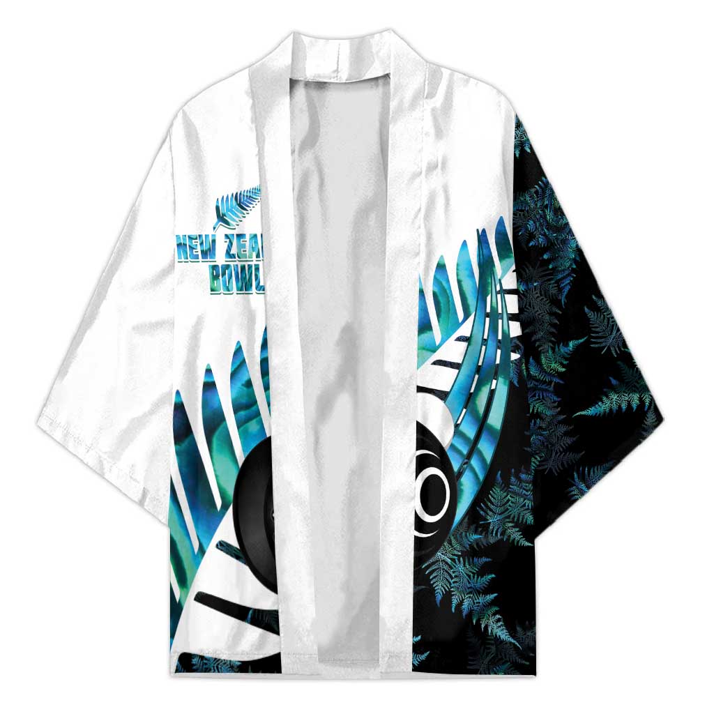 New Zealand Lawn Bowls Custom Kimono Aotearoa Silver Fern Paua Shell - Polynesian Pride