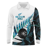 New Zealand Lawn Bowls Custom Long Sleeve Polo Shirt Aotearoa Silver Fern Paua Shell - Polynesian Pride