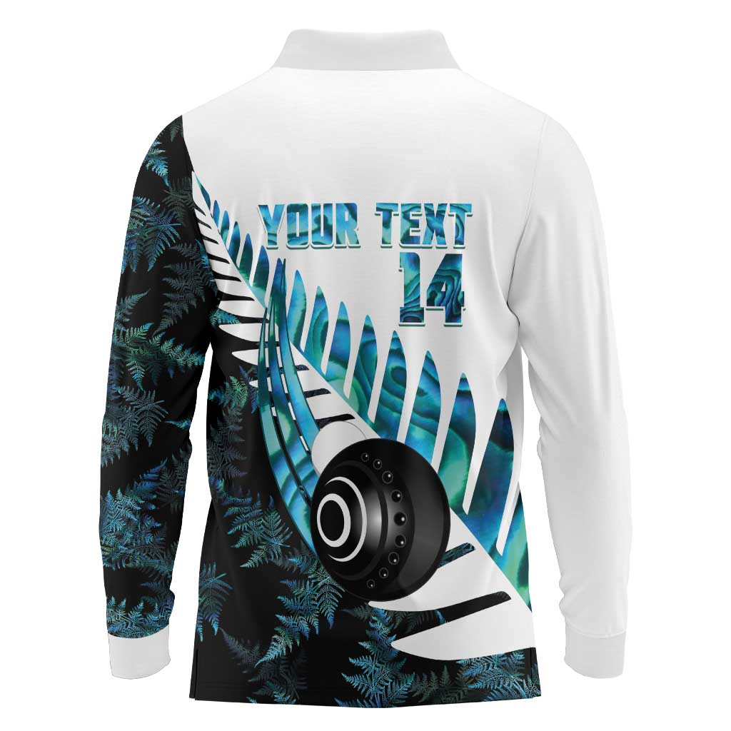 New Zealand Lawn Bowls Custom Long Sleeve Polo Shirt Aotearoa Silver Fern Paua Shell - Polynesian Pride
