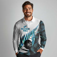 New Zealand Lawn Bowls Custom Long Sleeve Polo Shirt Aotearoa Silver Fern Paua Shell - Polynesian Pride