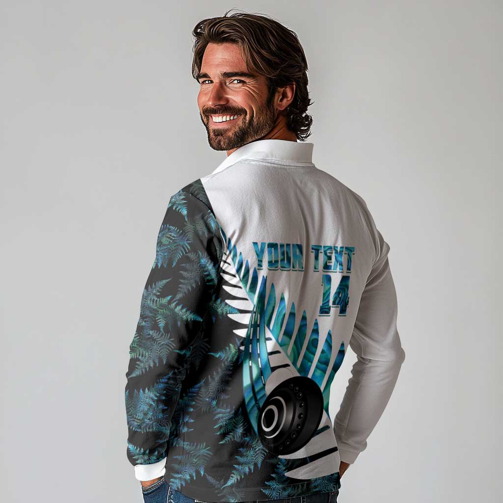 New Zealand Lawn Bowls Custom Long Sleeve Polo Shirt Aotearoa Silver Fern Paua Shell - Polynesian Pride