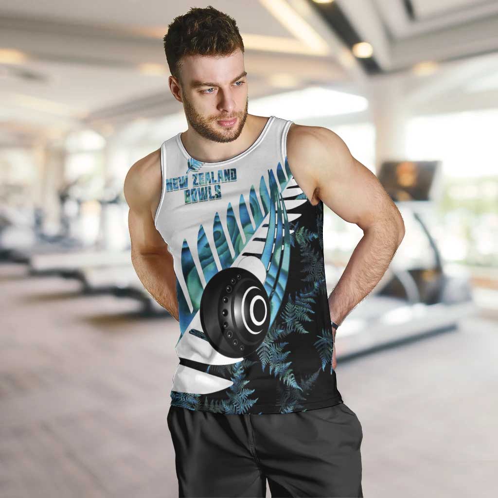 New Zealand Lawn Bowls Custom Men Tank Top Aotearoa Silver Fern Paua Shell - Polynesian Pride