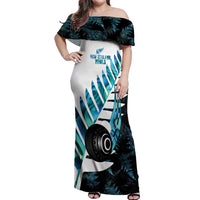 New Zealand Lawn Bowls Custom Off Shoulder Maxi Dress Aotearoa Silver Fern Paua Shell - Polynesian Pride