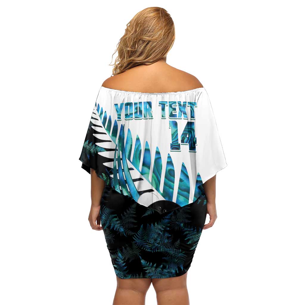 New Zealand Lawn Bowls Custom Off Shoulder Short Dress Aotearoa Silver Fern Paua Shell - Polynesian Pride