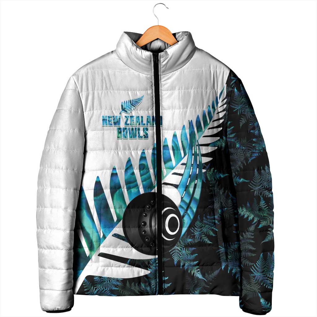 New Zealand Lawn Bowls Custom Padded Jacket Aotearoa Silver Fern Paua Shell - Polynesian Pride