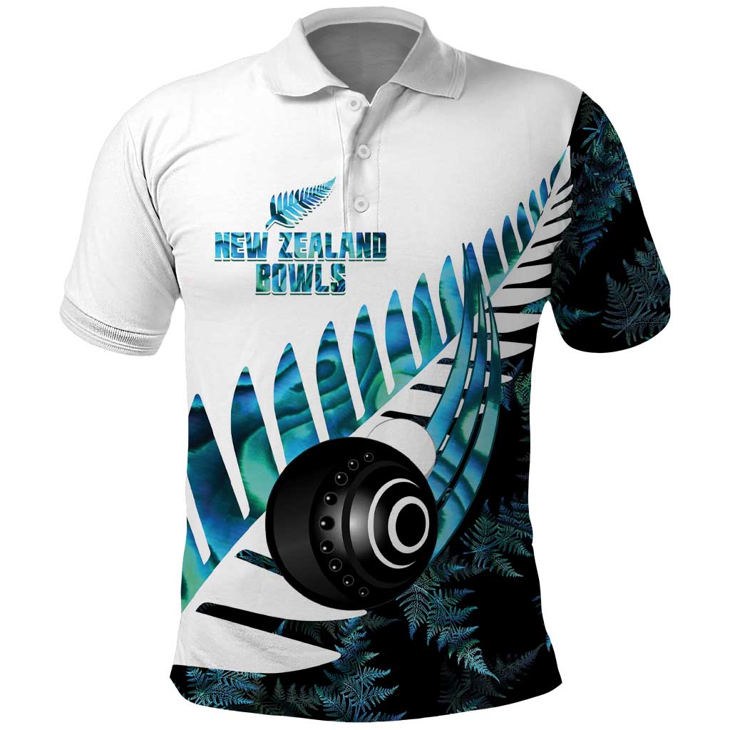 New Zealand Lawn Bowls Custom Polo Shirt Aotearoa Silver Fern Paua Shell - Polynesian Pride