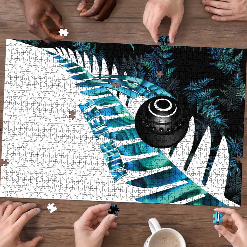 New Zealand Lawn Bowls Custom Puzzle Aotearoa Silver Fern Paua Shell - Polynesian Pride