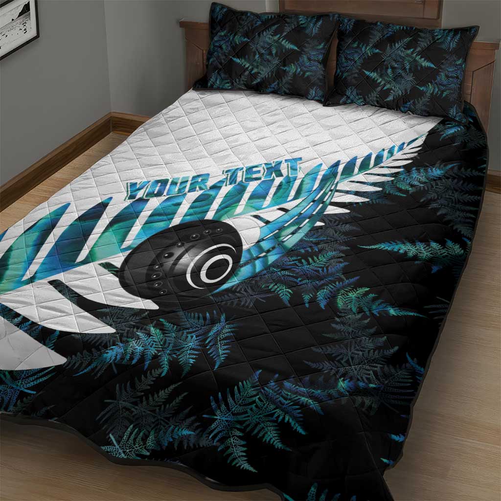New Zealand Lawn Bowls Custom Quilt Bed Set Aotearoa Silver Fern Paua Shell - Polynesian Pride