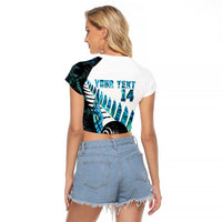 New Zealand Lawn Bowls Custom Raglan Cropped T Shirt Aotearoa Silver Fern Paua Shell - Polynesian Pride