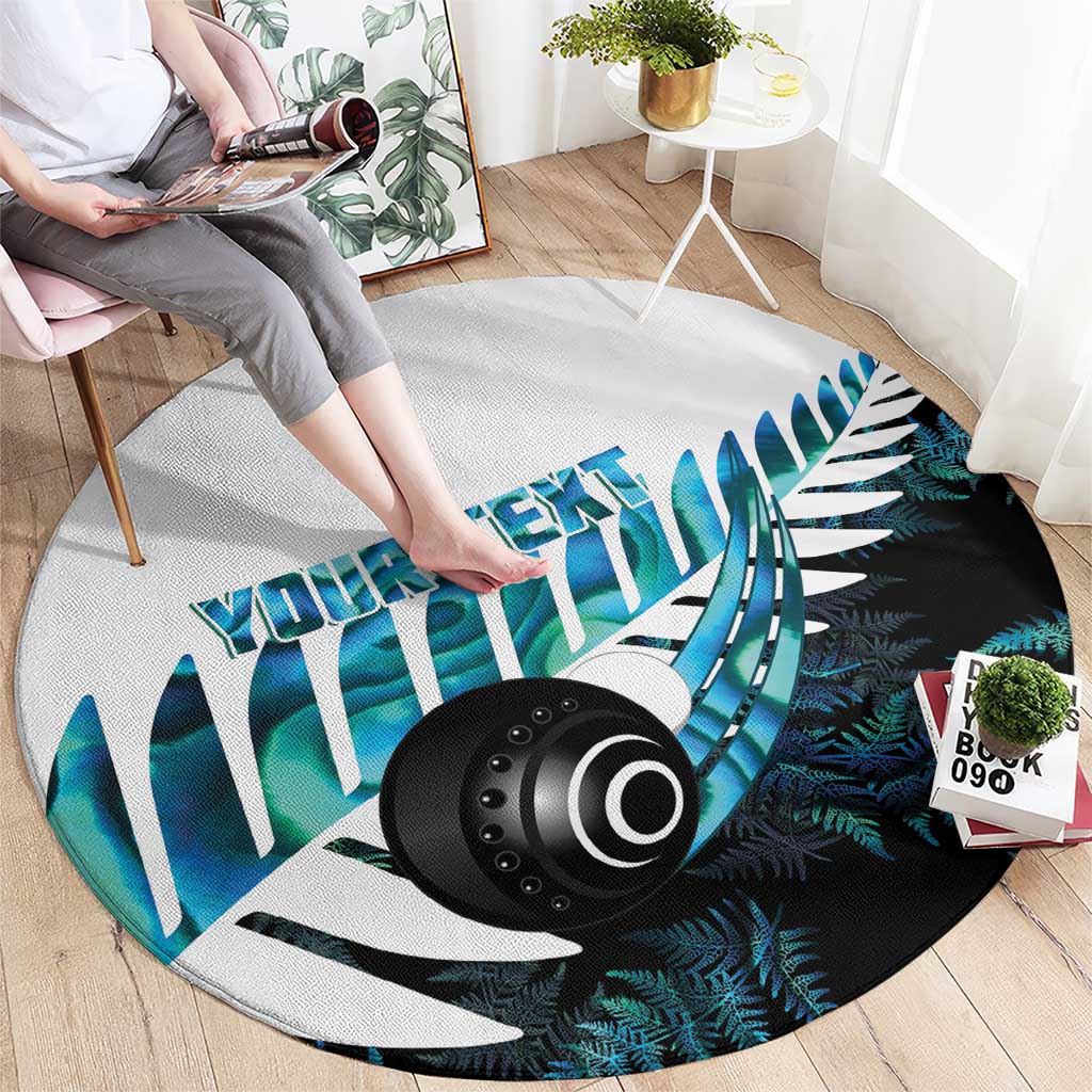 New Zealand Lawn Bowls Custom Round Carpet Aotearoa Silver Fern Paua Shell - Polynesian Pride