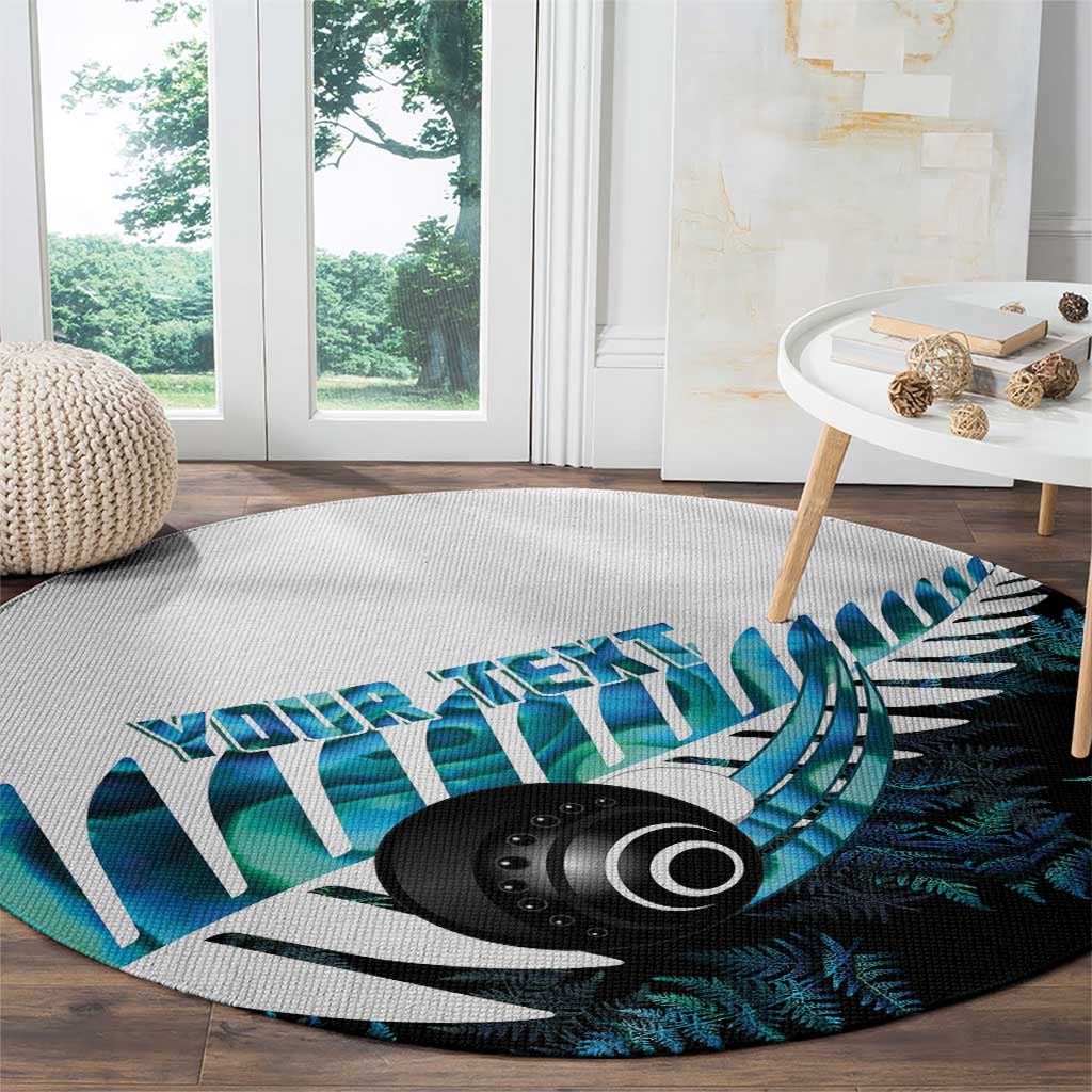 New Zealand Lawn Bowls Custom Round Carpet Aotearoa Silver Fern Paua Shell - Polynesian Pride