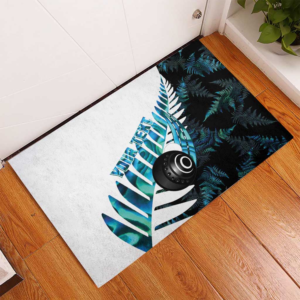 New Zealand Lawn Bowls Custom Rubber Doormat Aotearoa Silver Fern Paua Shell - Polynesian Pride