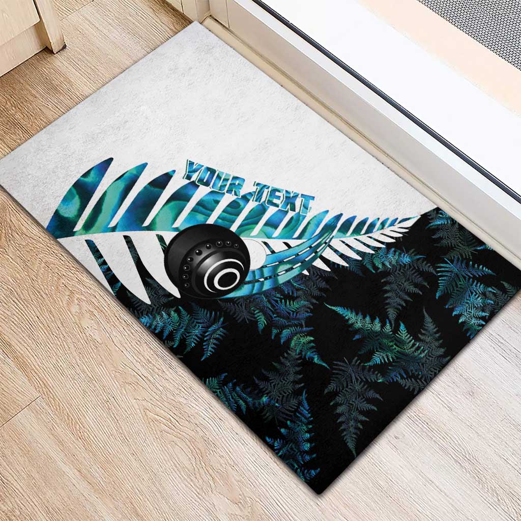 New Zealand Lawn Bowls Custom Rubber Doormat Aotearoa Silver Fern Paua Shell - Polynesian Pride