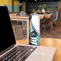 New Zealand Lawn Bowls Custom Skinny Tumbler Aotearoa Silver Fern Paua Shell - Polynesian Pride