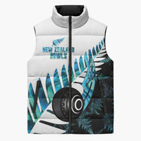 New Zealand Lawn Bowls Custom Sleeveless Puffer Jacket Aotearoa Silver Fern Paua Shell - Polynesian Pride