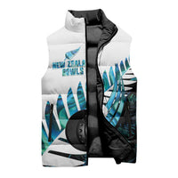 New Zealand Lawn Bowls Custom Sleeveless Puffer Jacket Aotearoa Silver Fern Paua Shell - Polynesian Pride