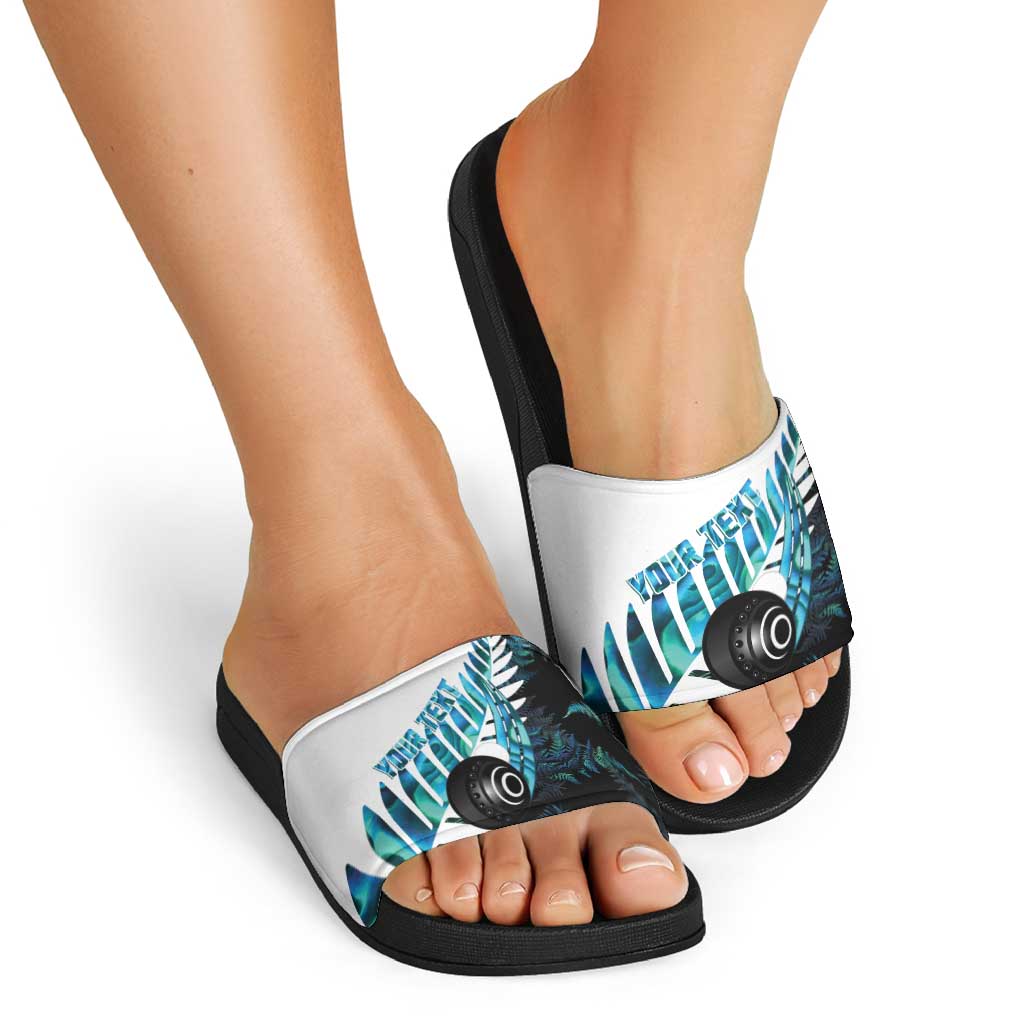 New Zealand Lawn Bowls Custom Slide Sandals Aotearoa Silver Fern Paua Shell - Polynesian Pride