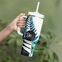 New Zealand Lawn Bowls Custom Tumbler With Handle Aotearoa Silver Fern Paua Shell - Polynesian Pride