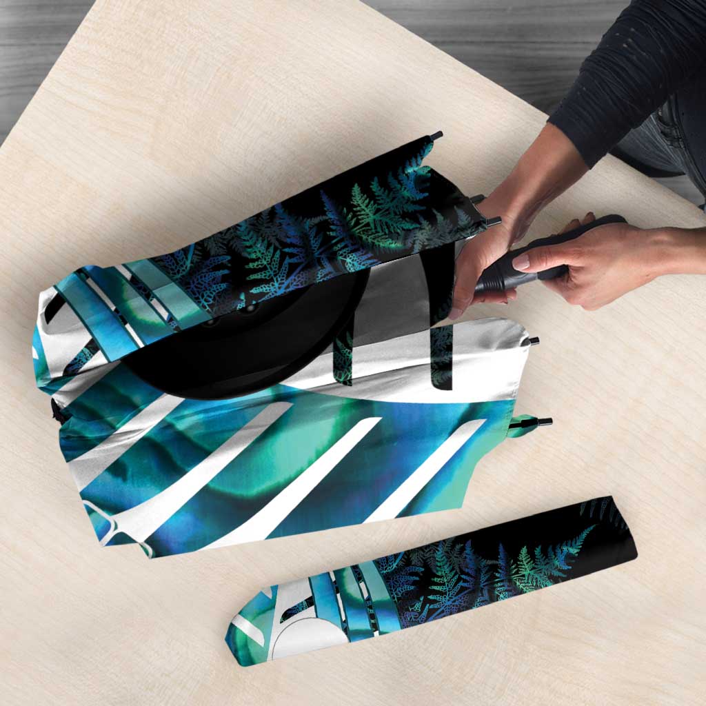 New Zealand Lawn Bowls Custom Umbrella Aotearoa Silver Fern Paua Shell - Polynesian Pride