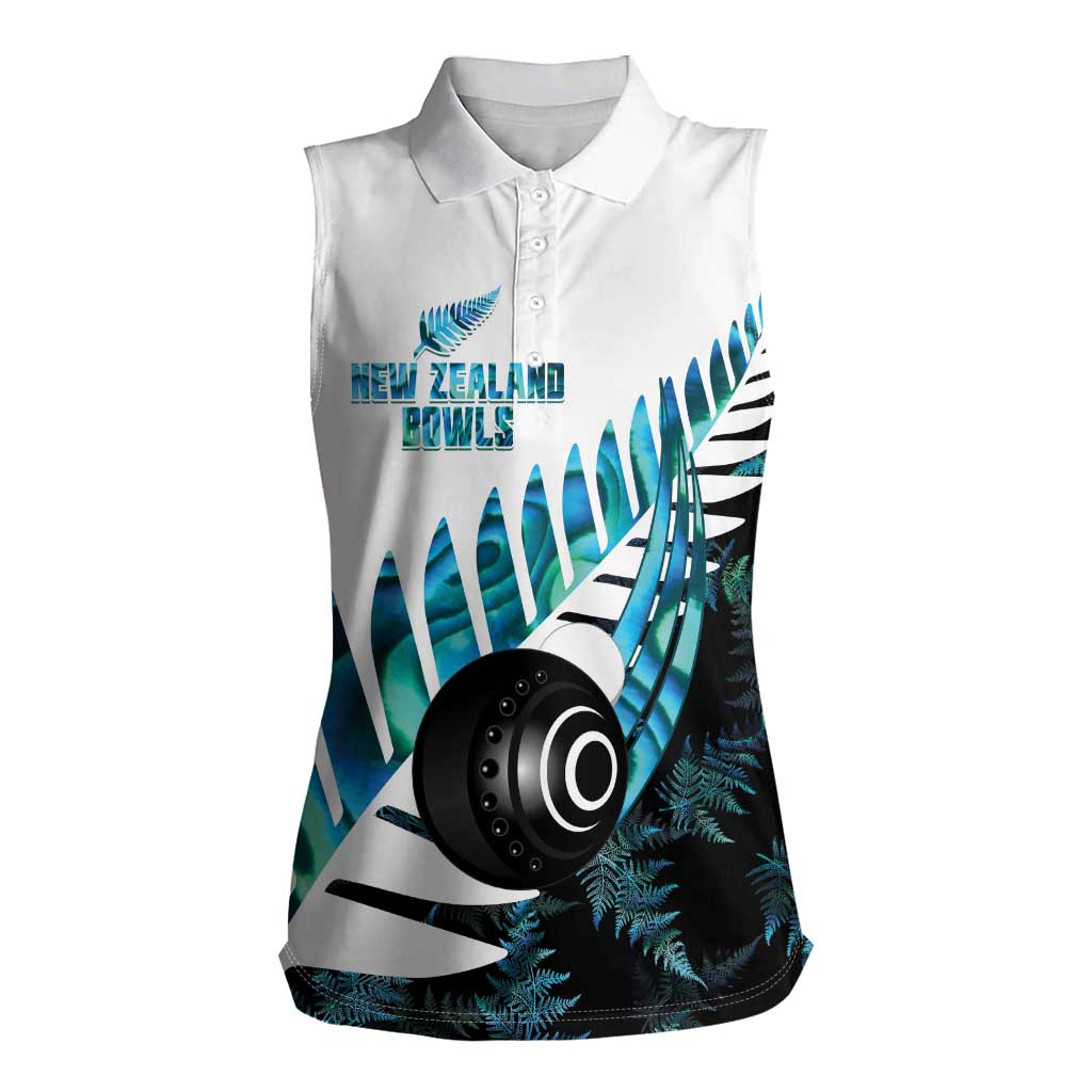New Zealand Lawn Bowls Custom Women Sleeveless Polo Shirt Aotearoa Silver Fern Paua Shell - Polynesian Pride
