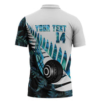 New Zealand Lawn Bowls Custom Zipper Polo Shirt Aotearoa Silver Fern Paua Shell - Polynesian Pride