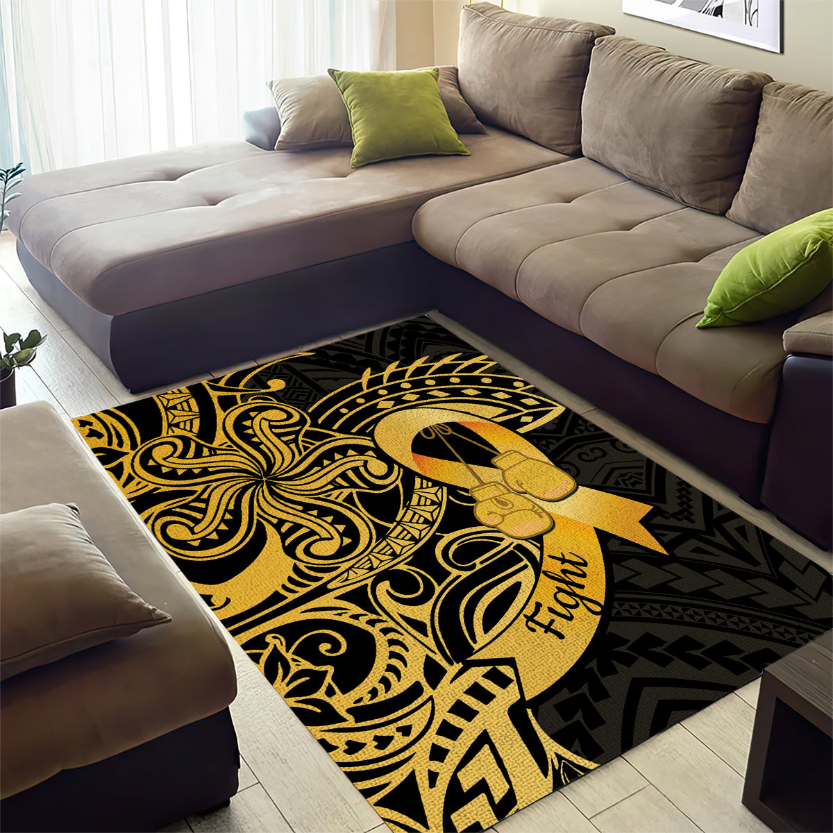 Polynesia Bone Cancer Awareness Area Rug Fight Warriors
