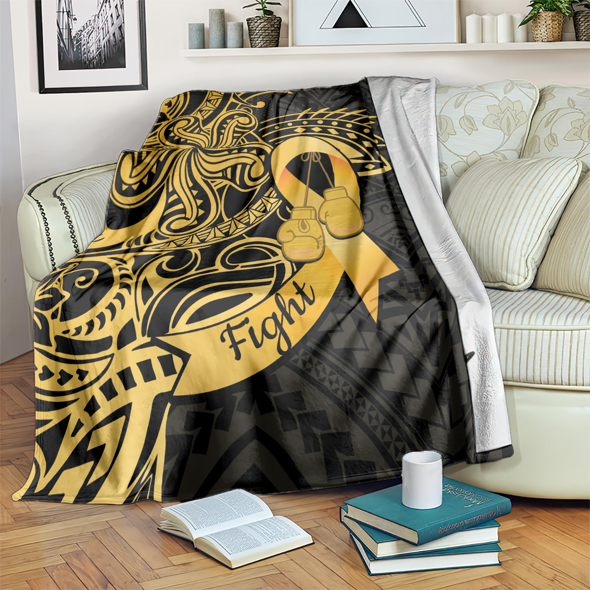 Polynesia Bone Cancer Awareness Blanket Fight Warriors LT14 Black - Polynesian Pride