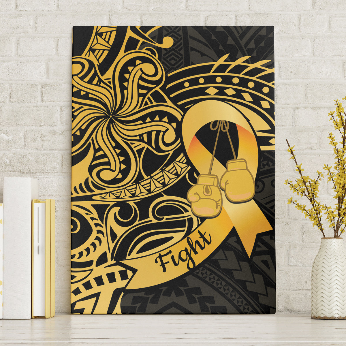 Polynesia Bone Cancer Awareness Canvas Wall Art Fight Warriors LT14 Without Frame Black - Polynesian Pride