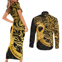 Polynesia Bone Cancer Awareness Couples Matching Short Sleeve Bodycon Dress and Long Sleeve Button Shirt Fight Warriors LT14 - Polynesian Pride