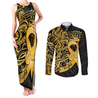 Polynesia Bone Cancer Awareness Couples Matching Tank Maxi Dress and Long Sleeve Button Shirt Fight Warriors LT14 Black - Polynesian Pride